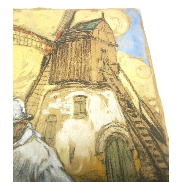 Le Meunie by Roméo Dumoulin French Country Windmill Signed Water Colour 1949 - Picture 3 of 10